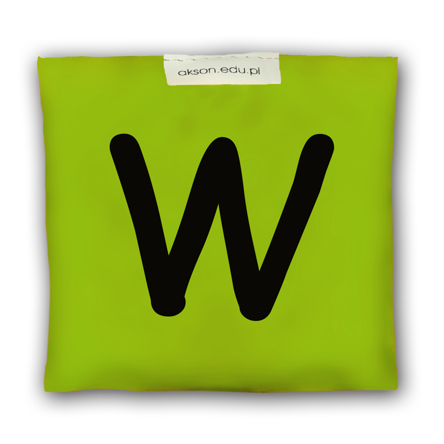Woreczek gimnastyczny z literką W Akson, żółto-zielony, 10 cm x 12 cm