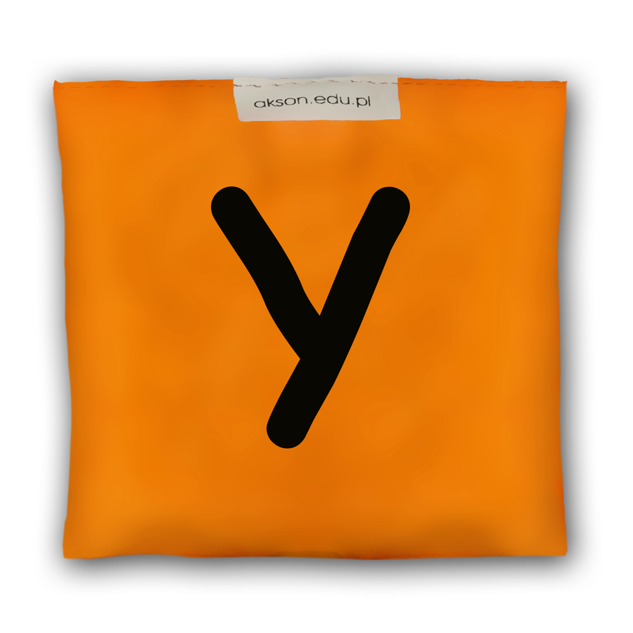 Woreczek gimnastyczny z literką Y Akson, pomarańczowy 10×12 cm — detal tkaniny i nadruku