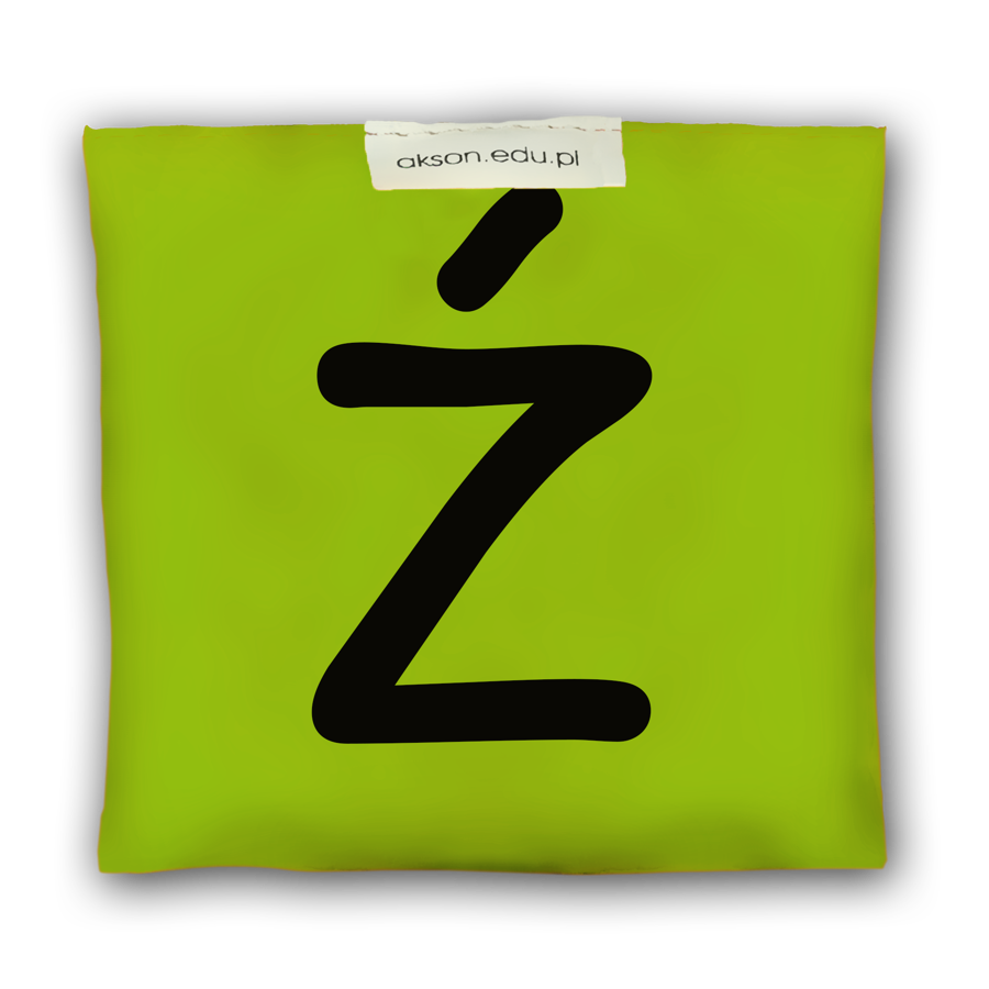 Woreczek gimnastyczny z literką Ź Akson, zielony, 10 cm x 12 cm — widok przodu i nadruku