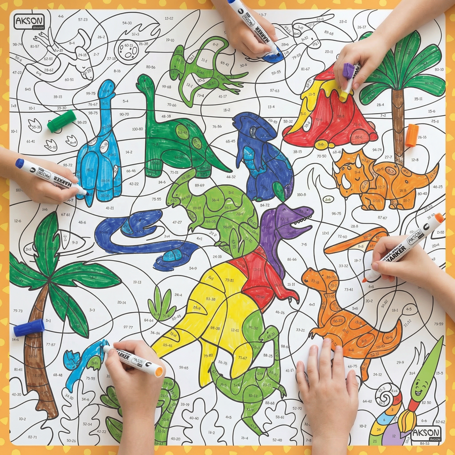 Mata suchościeralna matematyczna Dinozaury 100x100 cm — widok całości