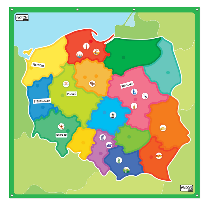 Mata Edukacyjna Mapa Polski Akson — detal tkaniny rzepowej, oczka i krawędzie