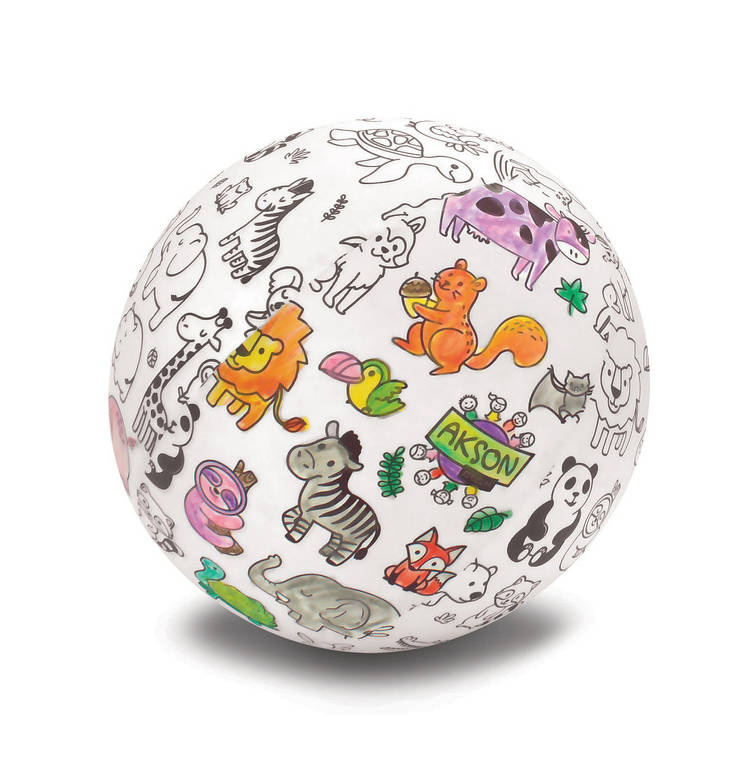 Piłka balonowa do kolorowania 30 cm Akson — widok z przodu z wzorem Zwierzątka