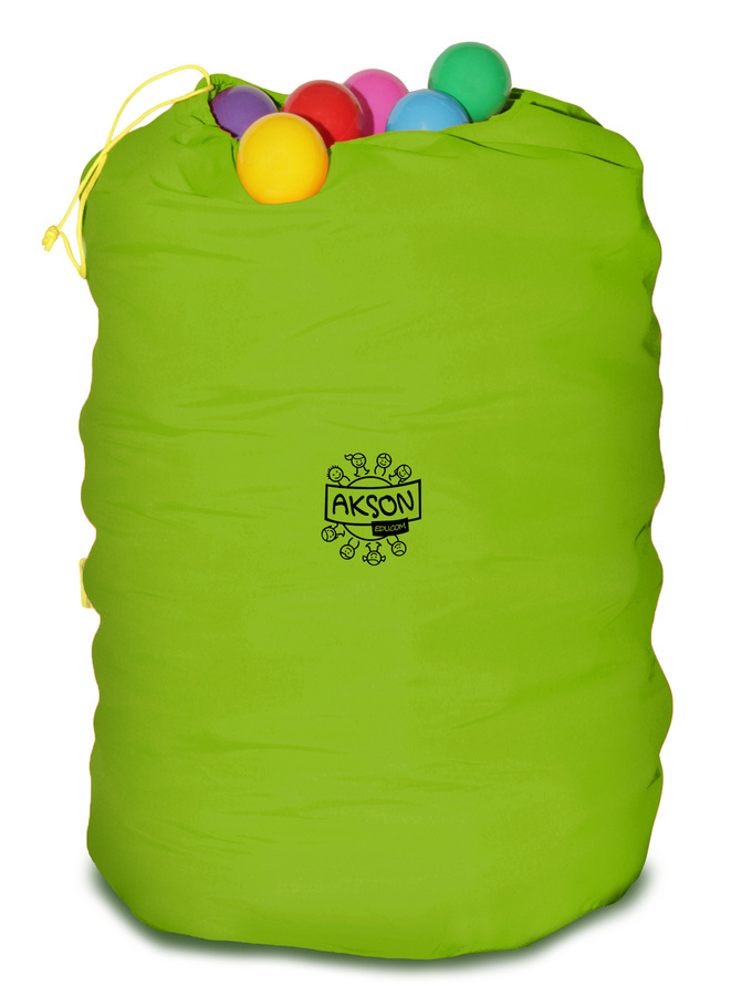 Worek na piłki Akson — zielony, wymiary 145×95 cm, widok całego worka z wszytym sznurkiem