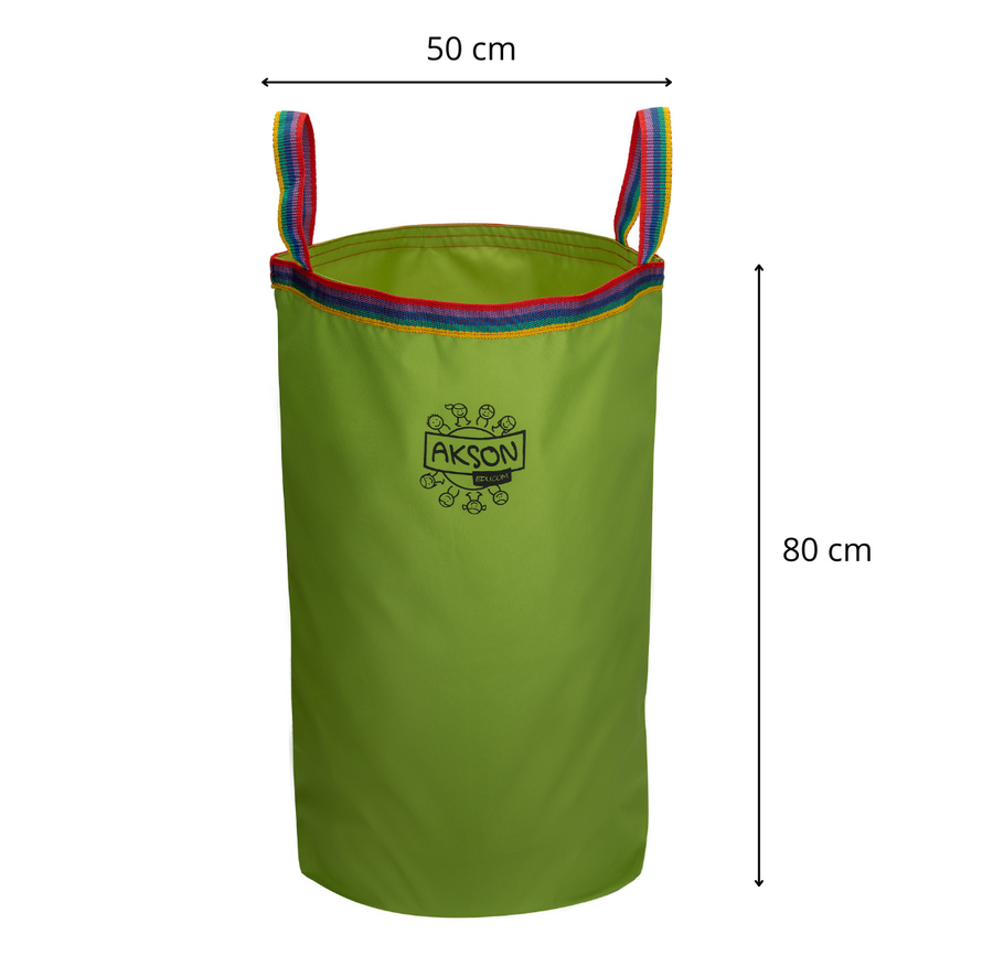 Detail uchwytów worka do skakania 80 cm — jasnozielony materiał poliestrowy