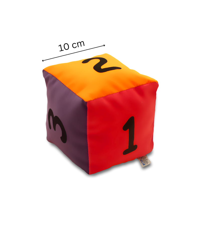Kostka edukacyjna 10 cm Akson — ściana z kropkami i cyframi