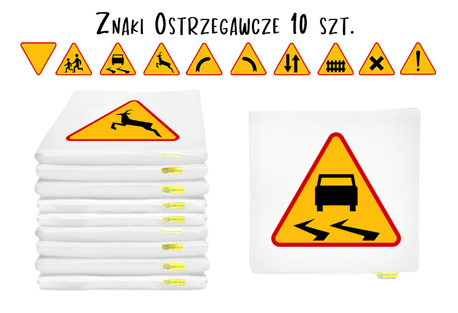 Poduszki kwadratowe ZNAKI OSTRZEGAWCZE Akson 35 cm x 35 cm — widok z góry