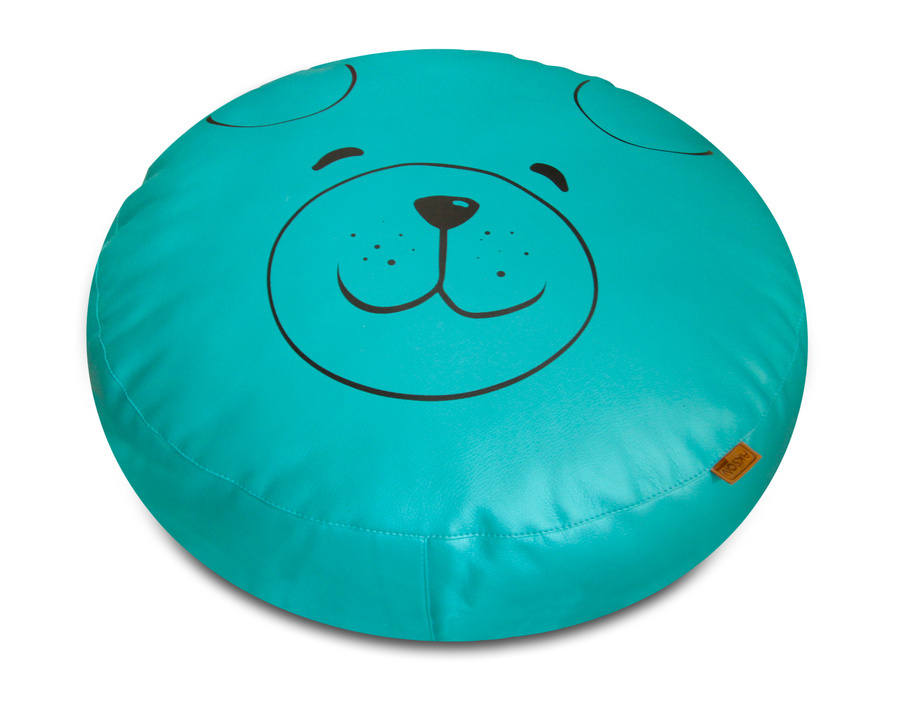 Pufa MIŚ 50 cm Akson — przód, turkusowa ekoskóra