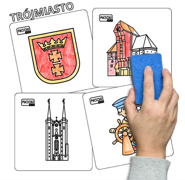 Karta suchościeralna TRÓJMIASTO — przód karty z grafiką miasta