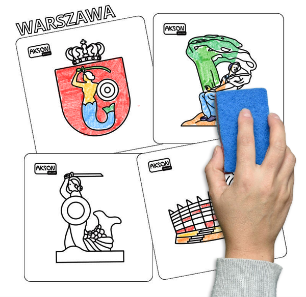 Karta suchościeralna WARSZAWA — przód karty z ilustracją, Akson