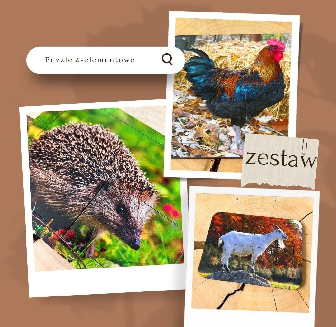 Mega zestaw puzzli 4-elementowych EDUBOBO z realistycznymi grafikami zwierząt
