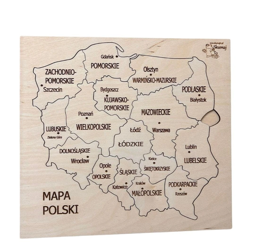 Drewniana mapa Polski EDUBOBO z układanymi województwami i stolicami