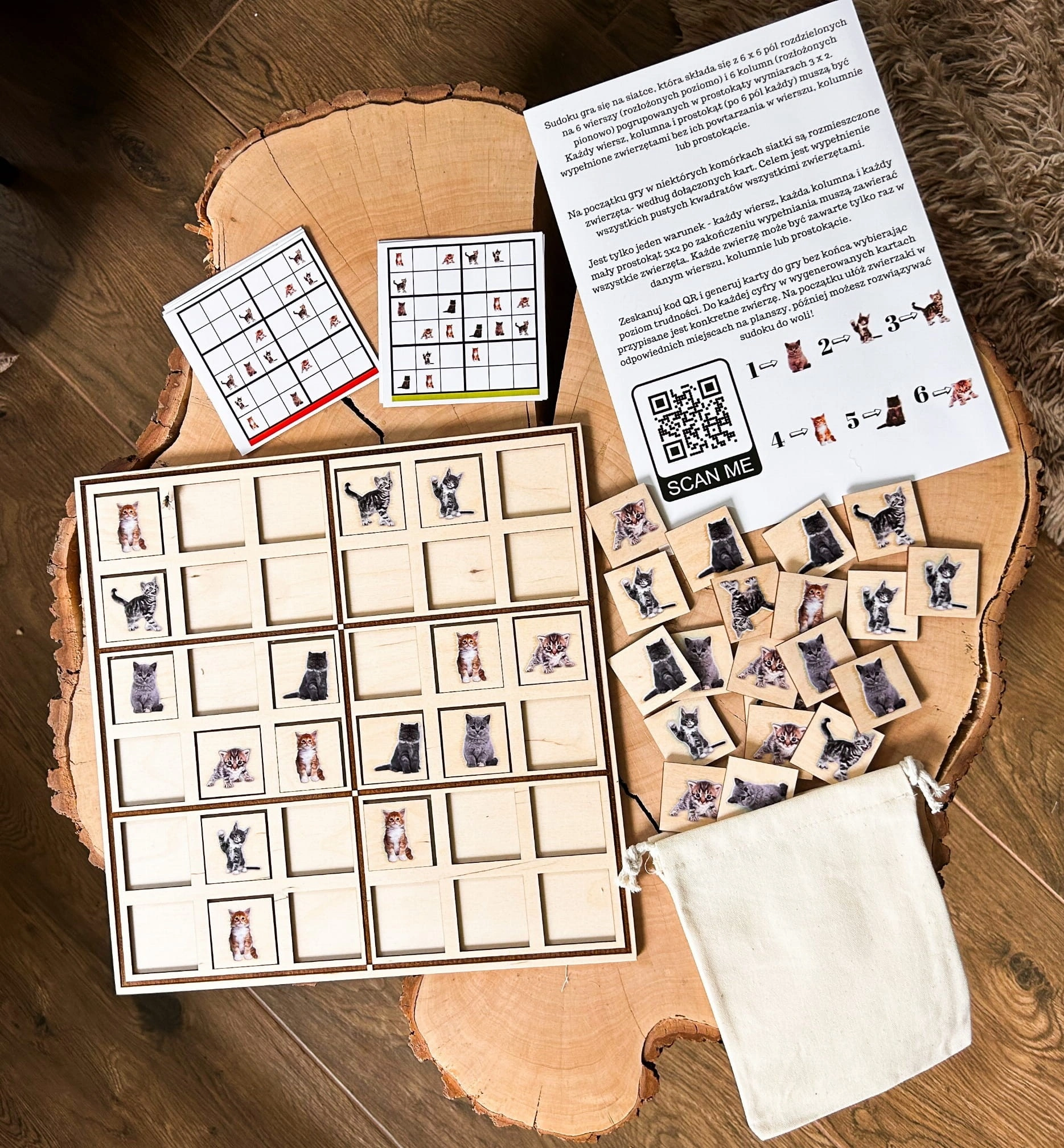 Elementy gry Sudoku z psami EDUBOBO - różnorodne drewniane pionki