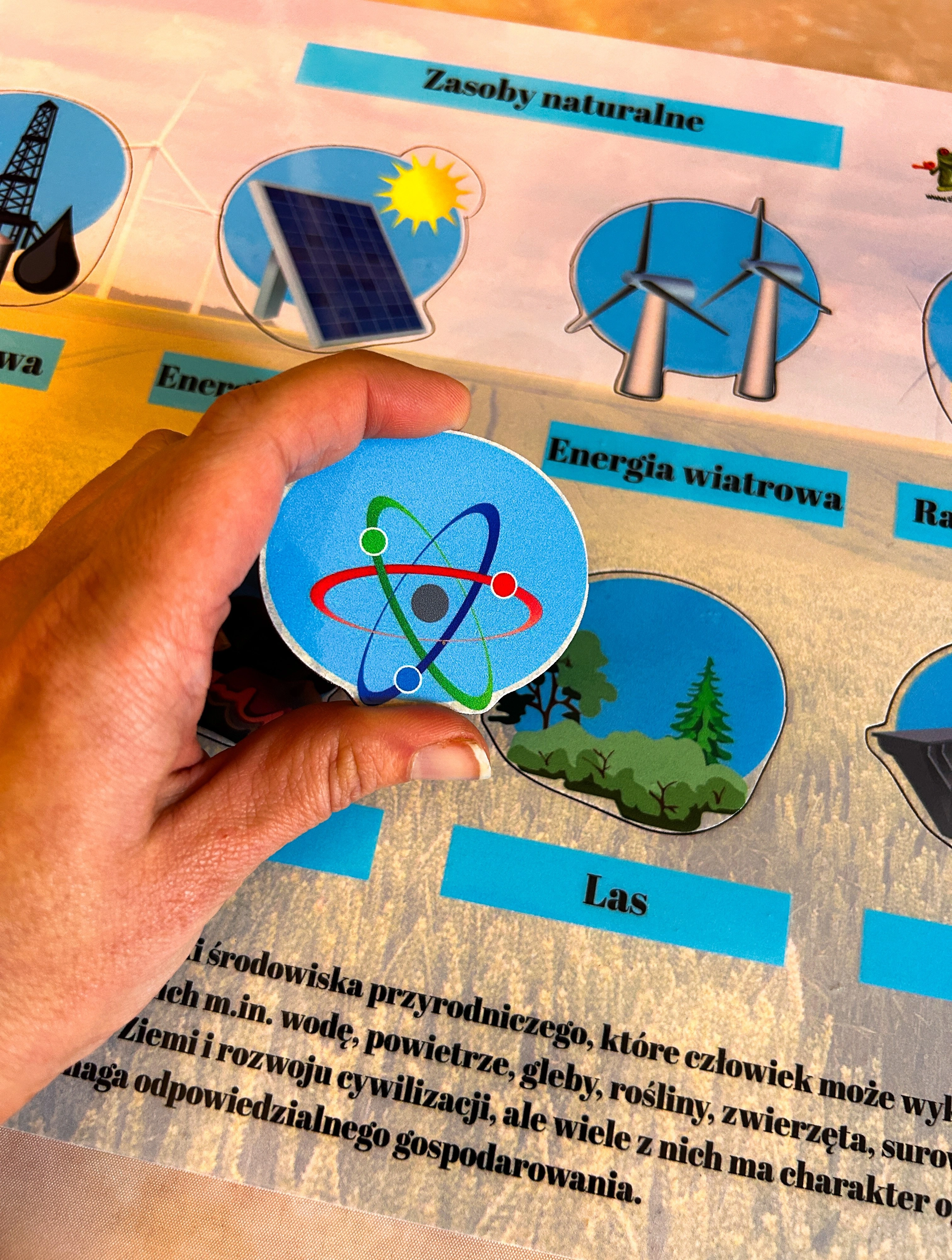 Plansza EDUBOBO z ilustracjami i podpisami zasobów naturalnych