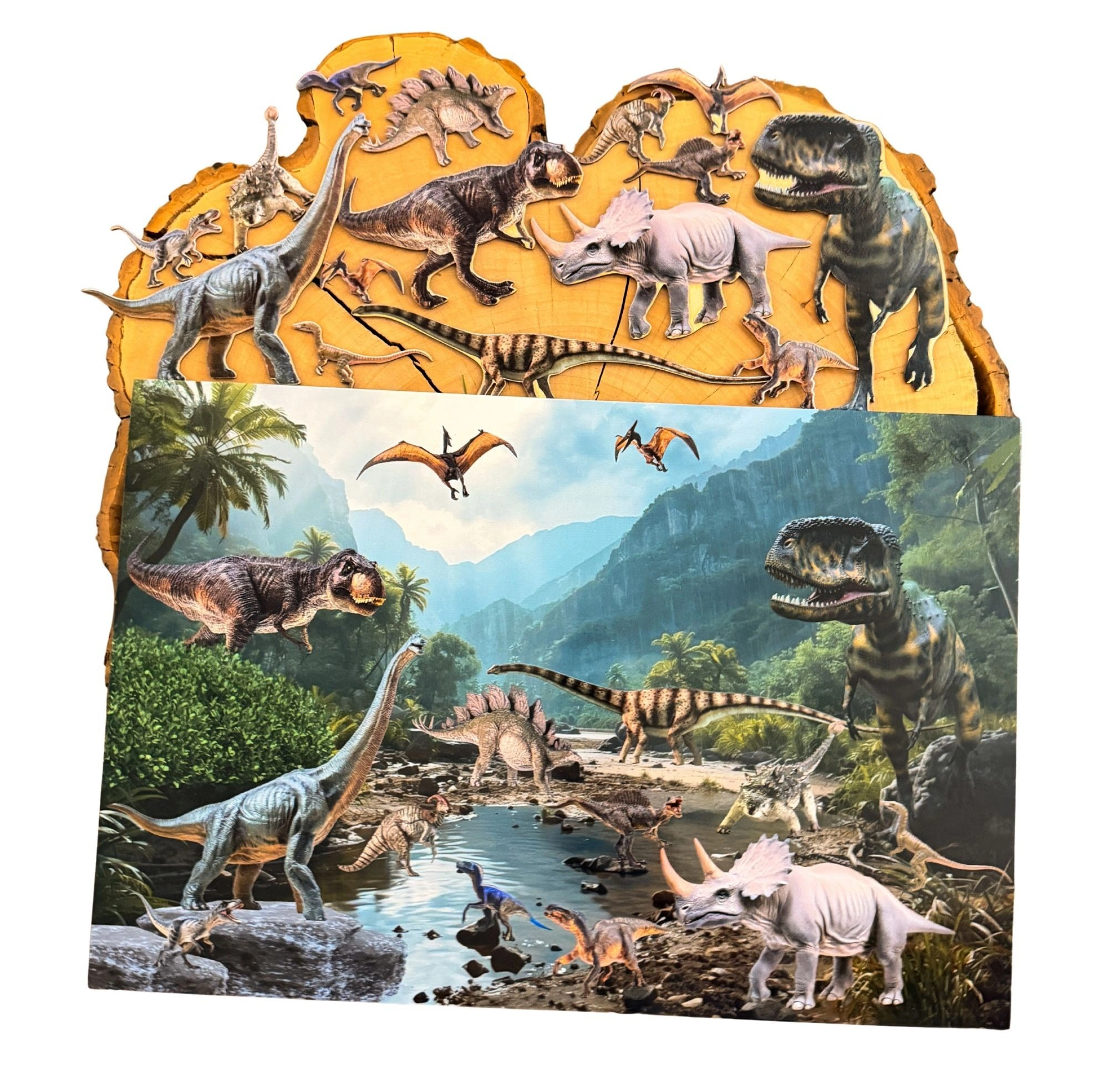 Wyszukiwanka dinozaury drewniana EDUBOBO z dużą ilustracją prehistorycznego świata