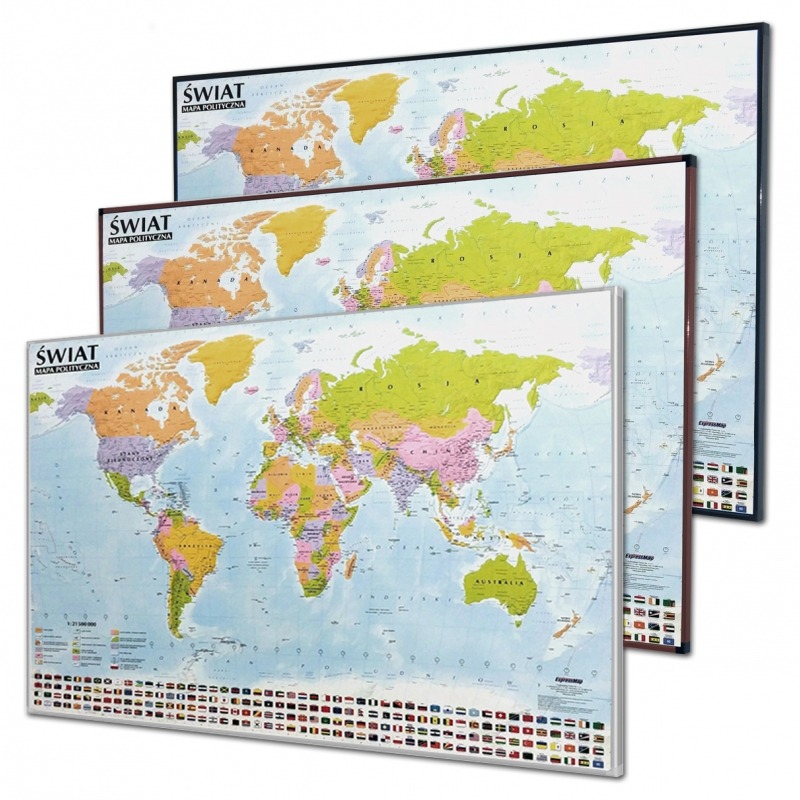 Mapa magnetyczna Świat polityczny 138x97 cm KARTA z ramą aluminiową w kolorze srebrnym