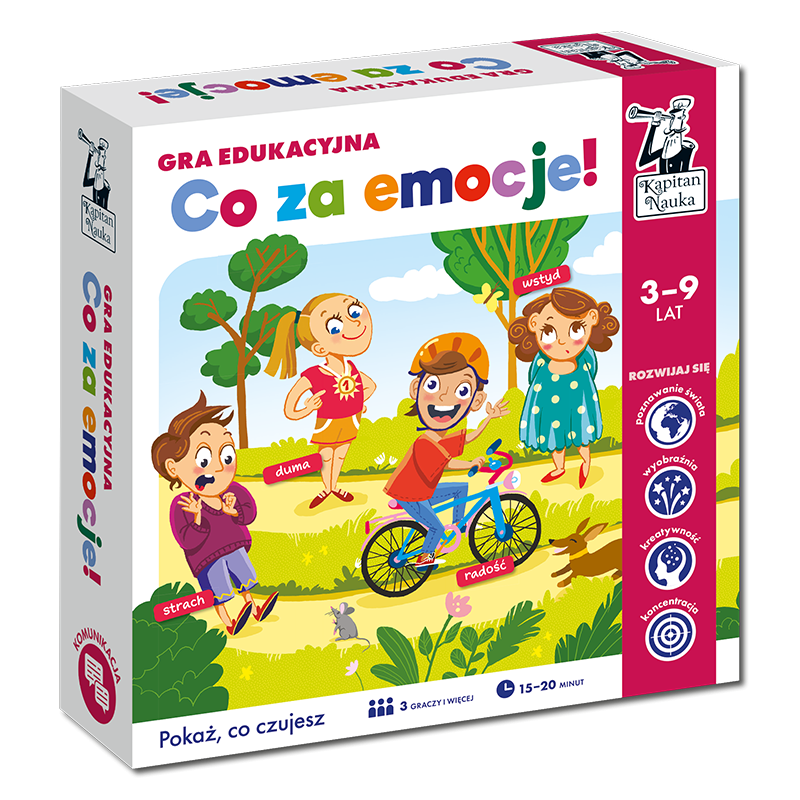 Gra edukacyjna Co za emocje! Kapitan Nauka - pudełko i elementy
