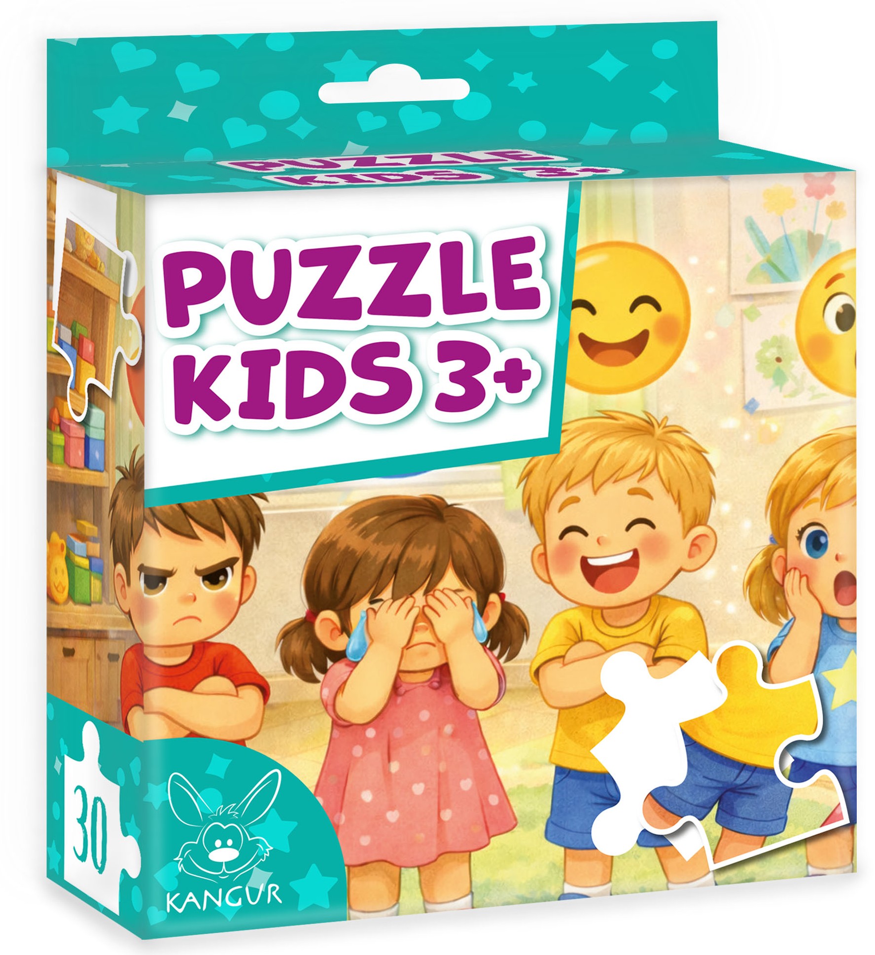 Puzzle edukacyjne Emocje 30 elementów KANGUR - pudełko i obrazek