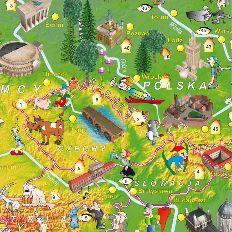 Widok mapy Europa w obrazkach 148x100 cm z aluminiową ramą i narożnikami z tworzywa