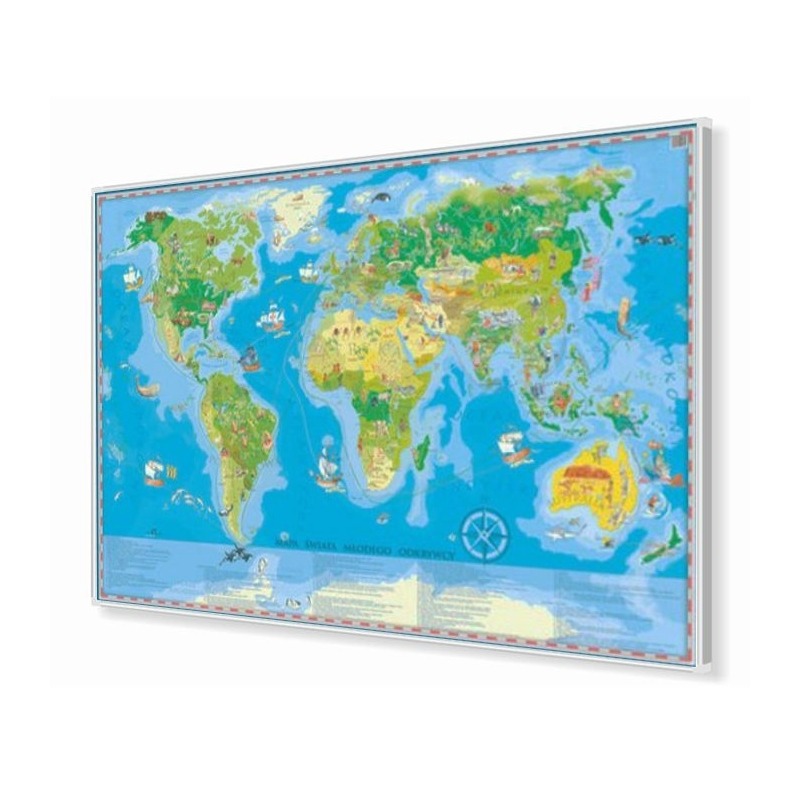 Mapa korkowa Świat Młodego Odkrywcy 140x100 cm KARTA z ramą aluminiową