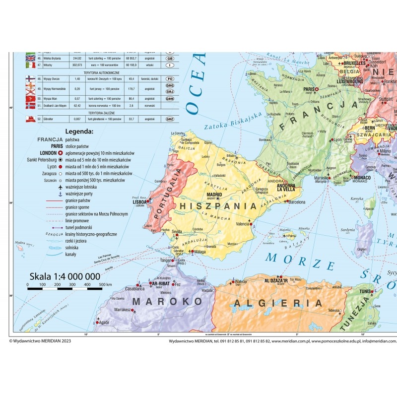 Mapa Europy polityczna KARTA - widok detalu i oznaczeń na laminacie strukturalnym