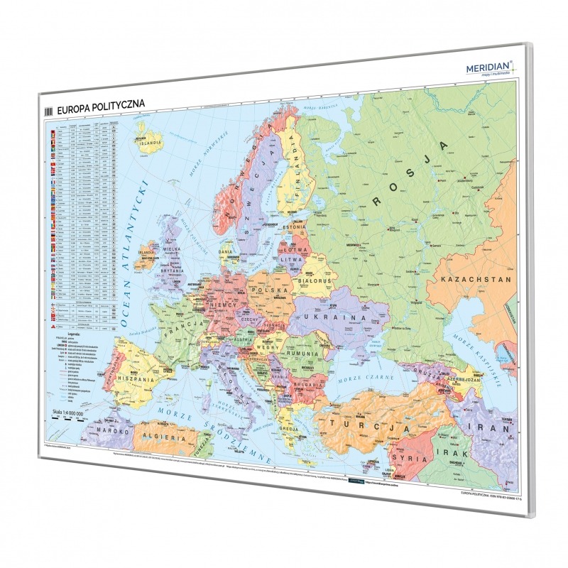 Mapa polityczna Europy 190x135 cm KARTA z ramą aluminiową i korkiem do wpinania