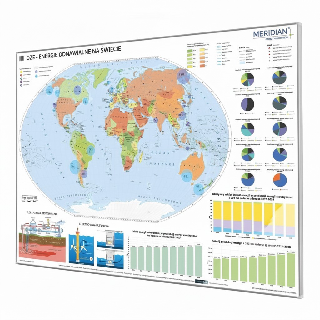 Mapa korkowa Energie odnawialne na świecie 156×111 cm KARTA