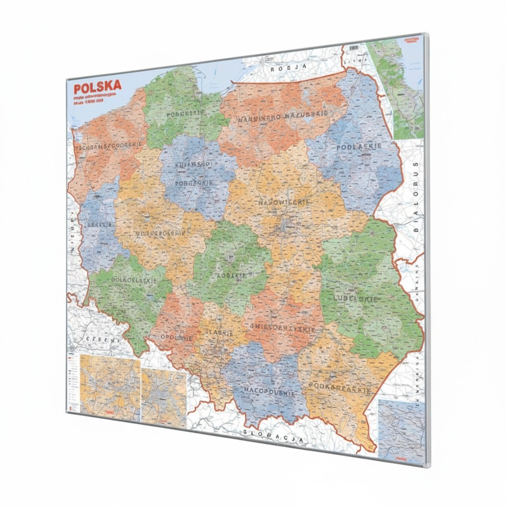 Mapa Polski administracyjna 120x110 cm KARTA z ramą aluminiową