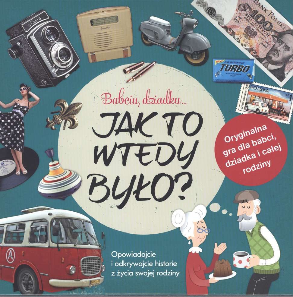 Elementy gry Babciu dziadku jak to wtedy było FAMILIUM: drewniane pionki i karty