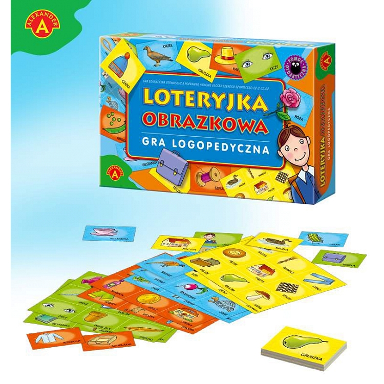 Plansze i kartoniki do gry Loteryjka obrazkowa logopedyczna