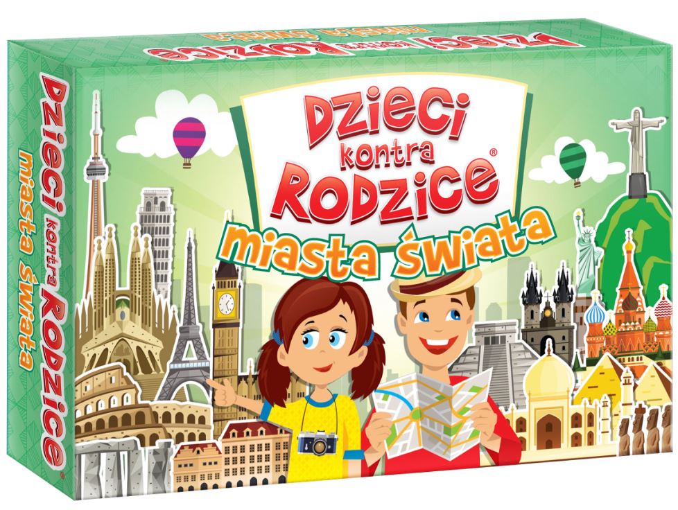Gra Miasta świata dzieci kontra rodzice KANGUR pudełko i karty quizu
