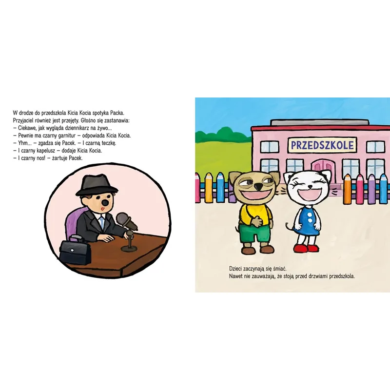 Ilustracja ze środka książki Kicia Kocia ratuje boisko z bohaterami