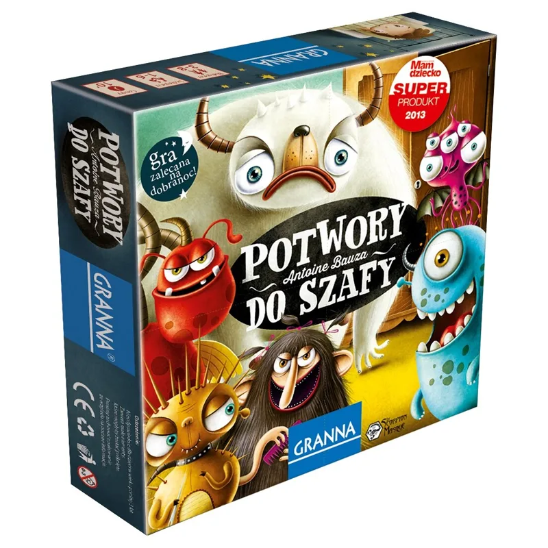 Gra Potwory do szafy GRANNA - pudełko z grą i ilustracja potwora