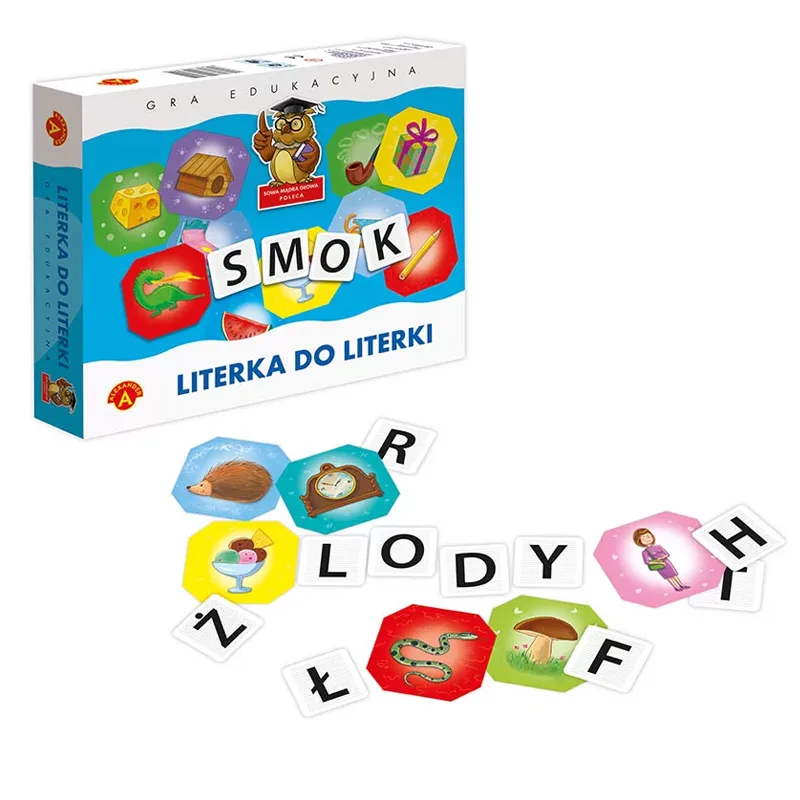 Elementy gry Literka do literki ALEXANDER - litery i obrazki