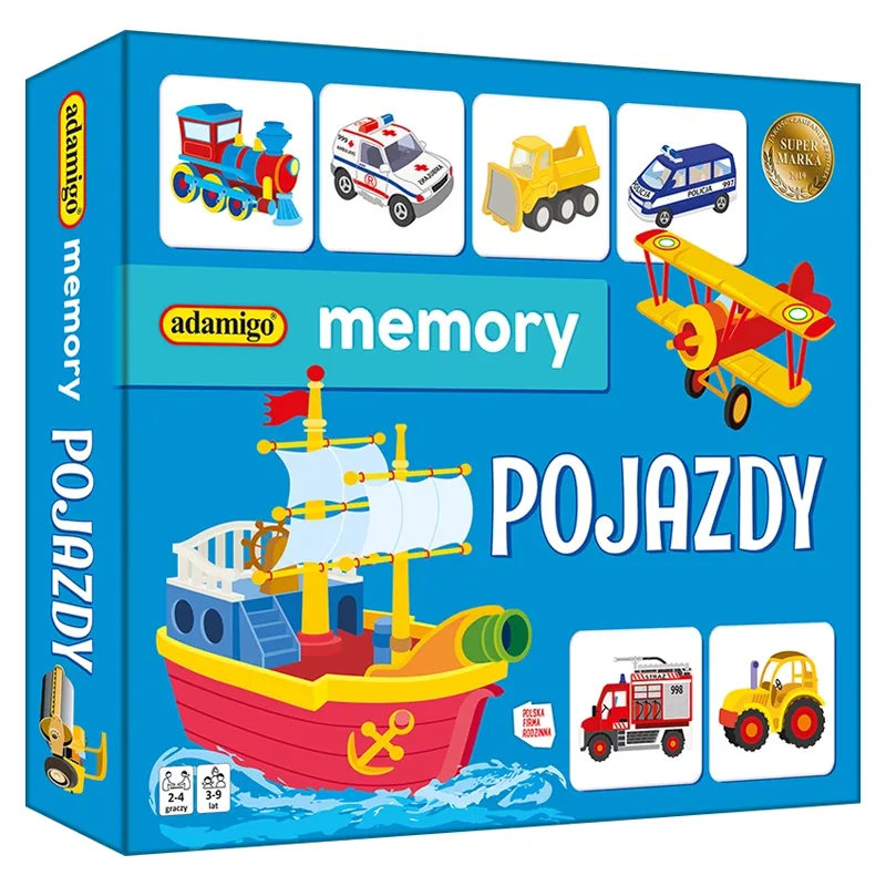 Gra Memory pojazdy ADAMIGO - kolorowe tafelki z pojazdami