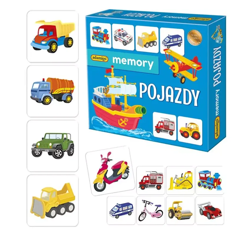 Memory pojazdy ADAMIGO - zestaw 48 tafelków do gry pamięciowej