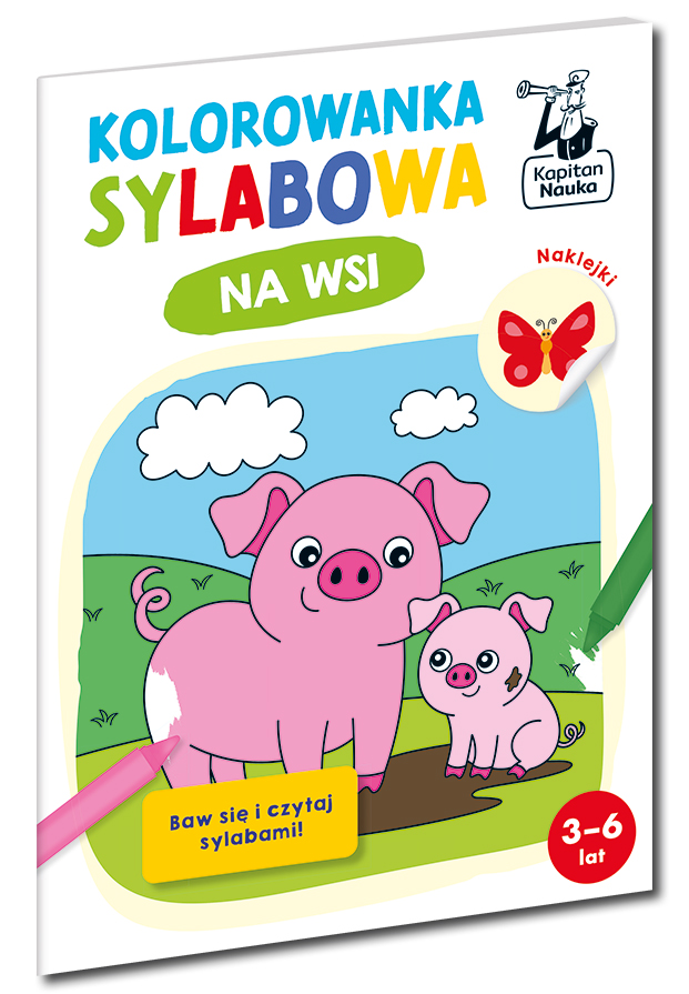 Kolorowanka sylabowa Na wsi Edgard PAP do nauki czytania z naklejkami