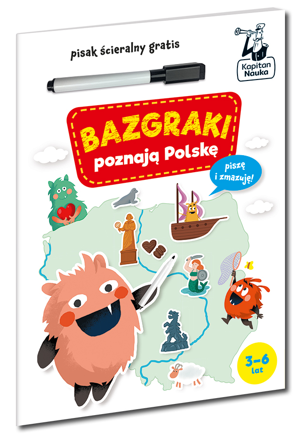 Bazgraki poznają Polskę, książeczka edukacyjna EDGARD z zadaniami i zmazywalnym pisakiem