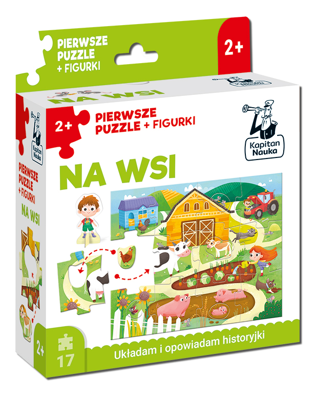 Puzzle Na wsi + figurki Kapitan Nauka - ilustracja zestawu edukacyjnego