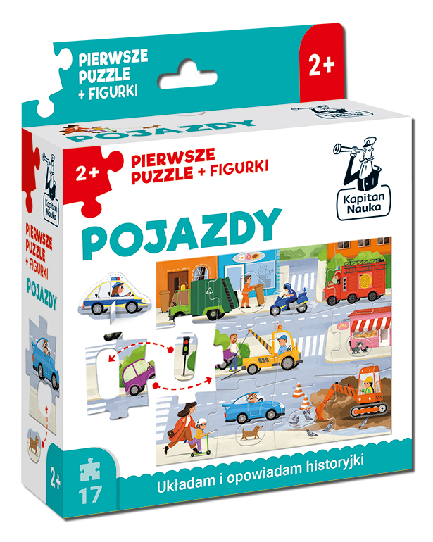 Puzzle Pojazdy + figurki Kapitan Nauka - kolorowa układanka edukacyjna dla dzieci
