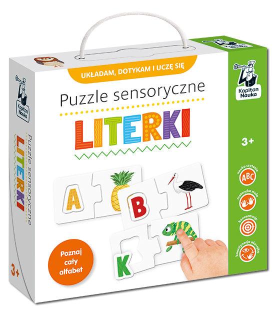 Puzzle sensoryczne Literki Kapitan Nauka — zestaw 24 układanek edukacyjnych