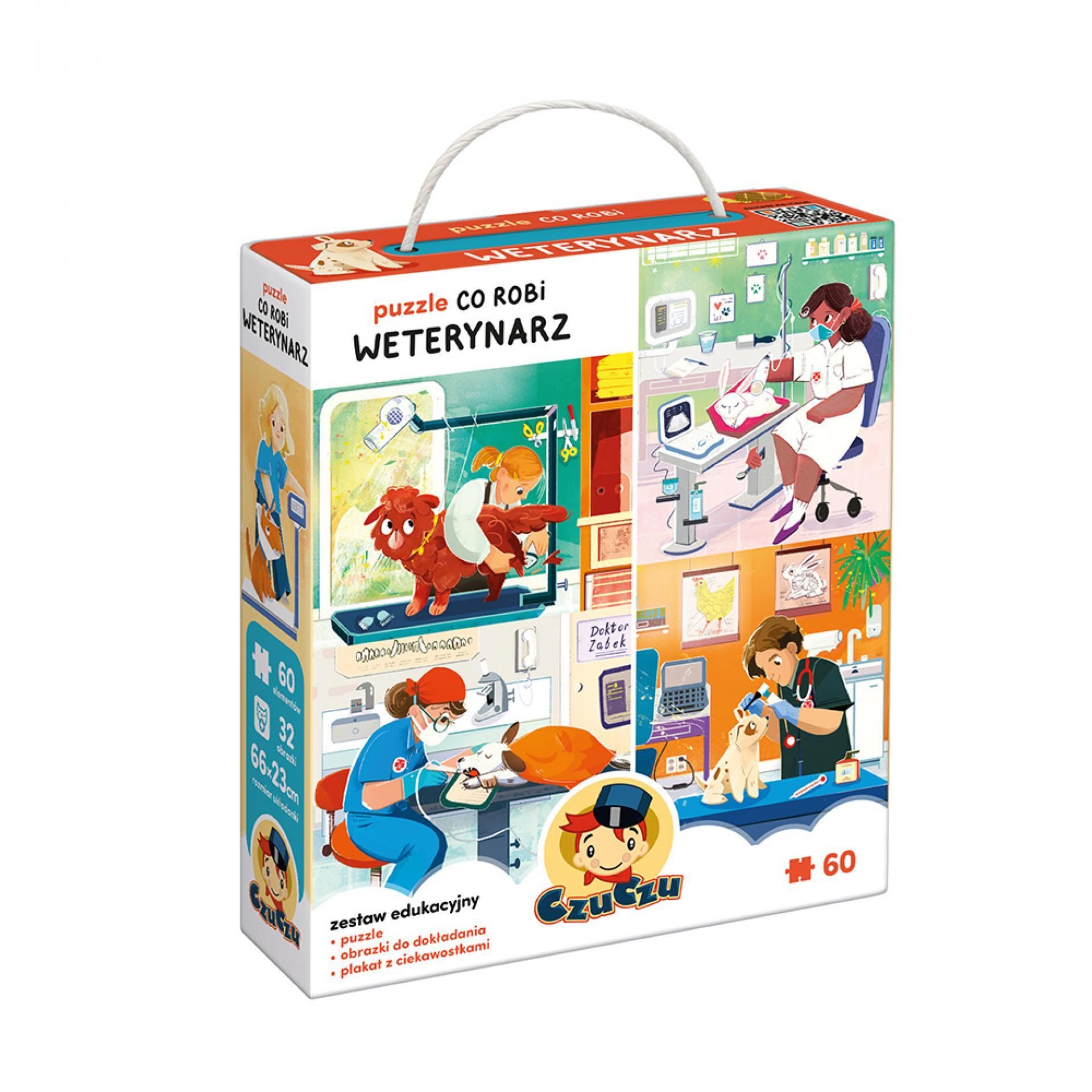 Puzzle Co robi Weterynarz 60 elementów CZUCZU - obrazek dużej przychodni weterynaryjnej