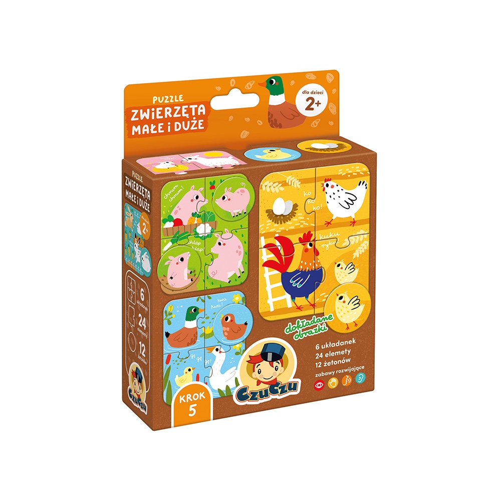 Puzzle Zwierzęta małe i duże CZUCZU – 6 układanek i gra z żetonami dla dzieci 2+