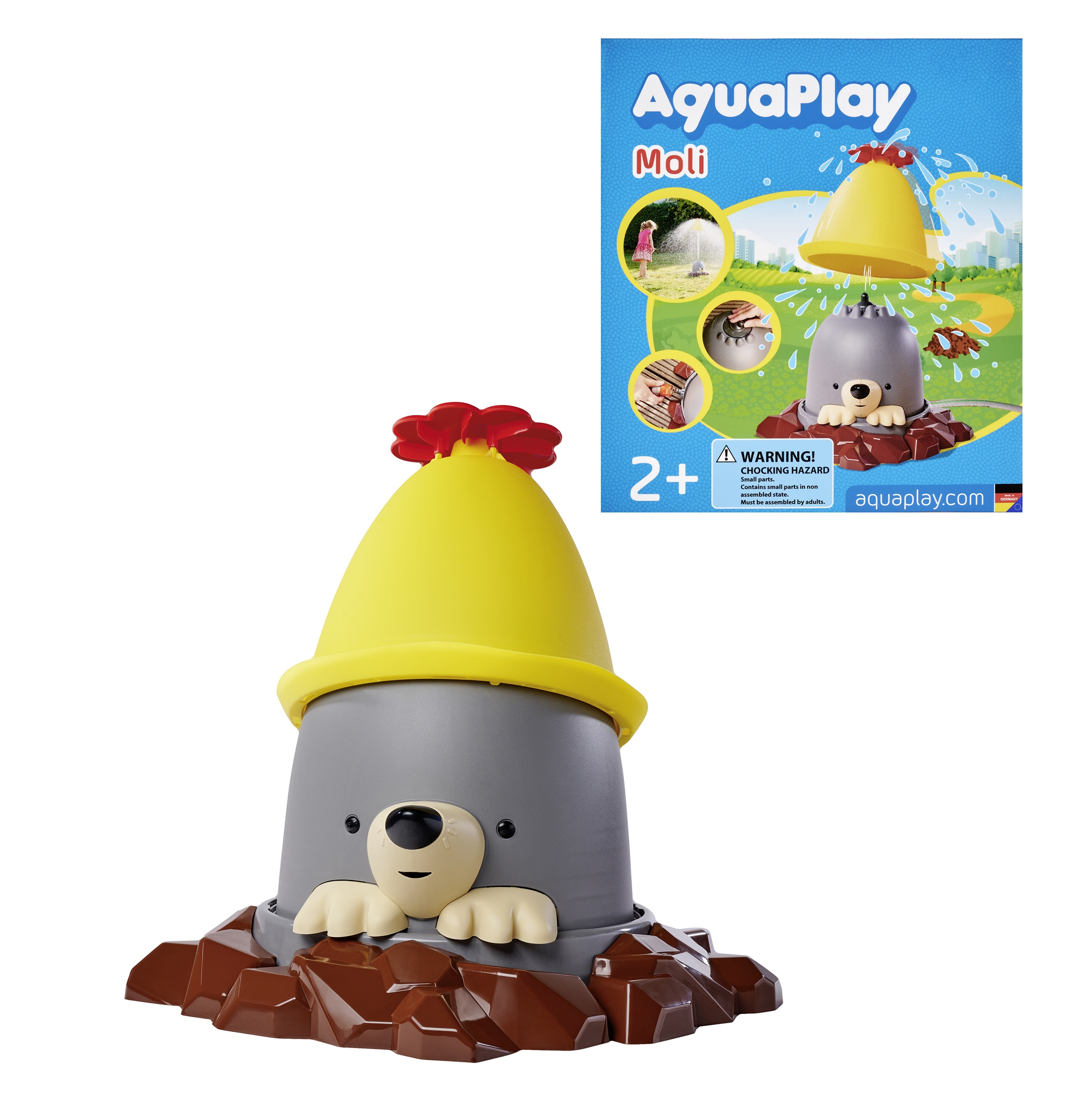 Big AquaPlay Zraszacz Krecik - widok z przodu z żółtym kapeluszem