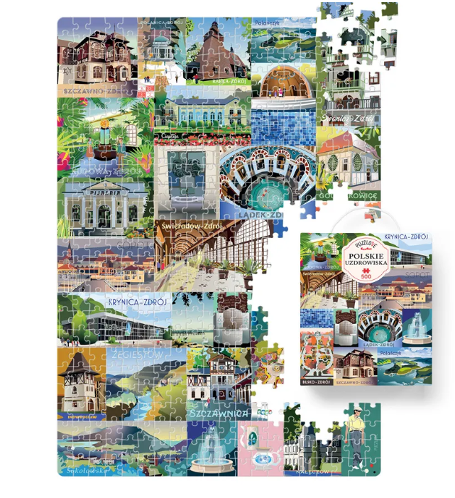 Plakat do puzzli Polskie uzdrowiska CZUCZU ułatwiający układanie