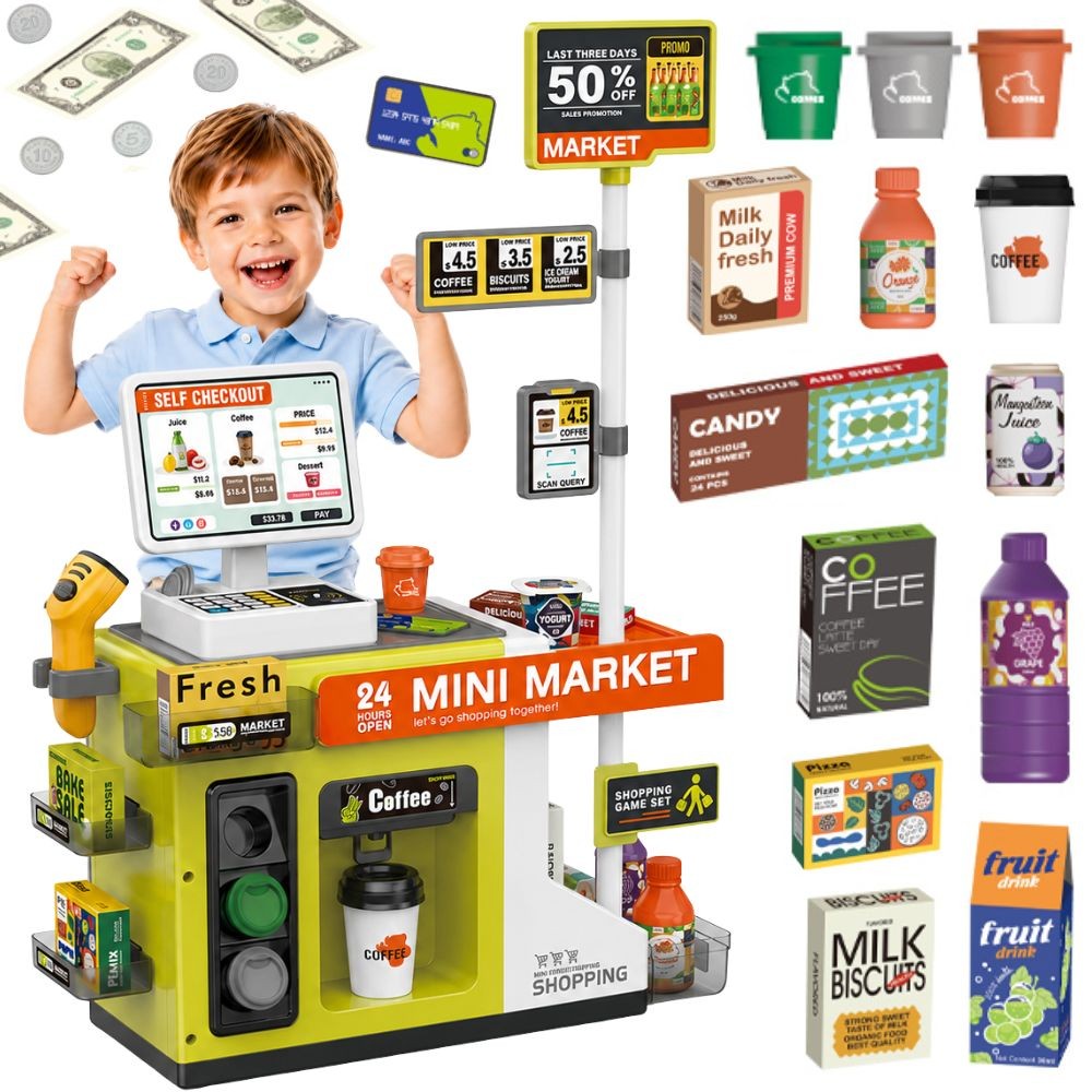 Kasa sklepowa Mini Market WOOPIE z panelem dotykowym i akcesoriami do zabawy
