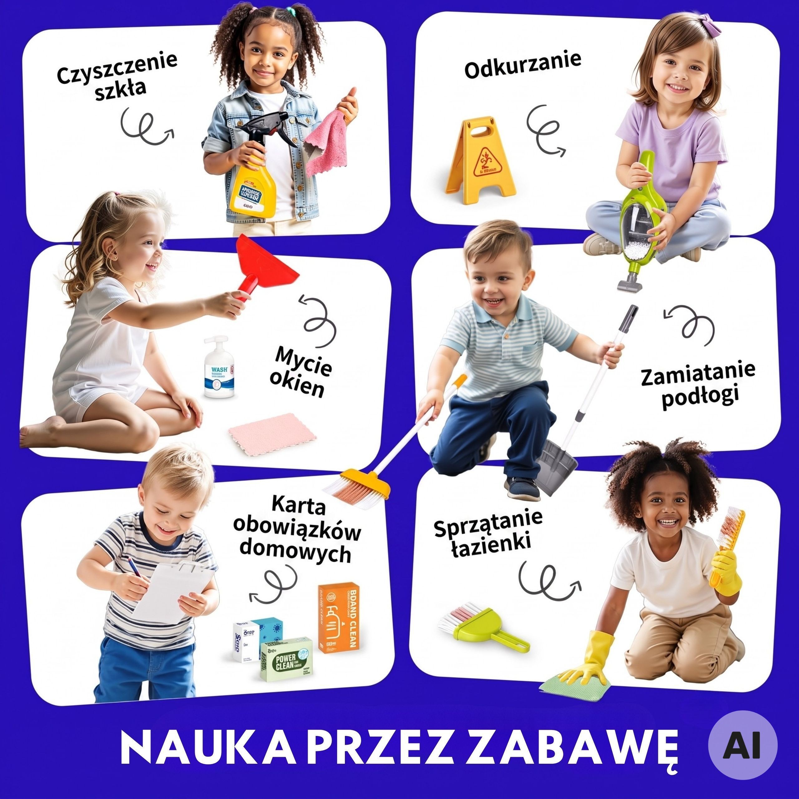 Mobilny wózek sprzątający WOOPIE z akcesoriami dla dzieci