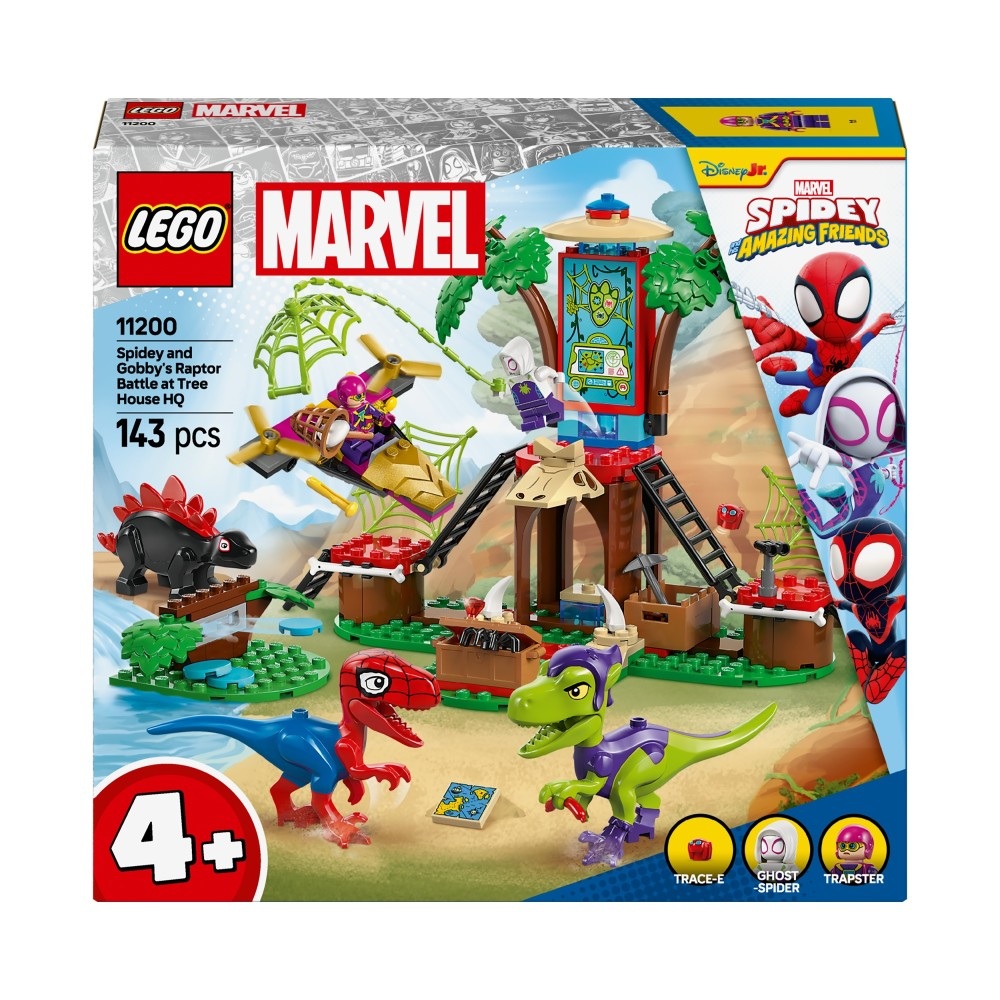 Zestaw LEGO Marvel Bitwa Spidey’ego i Gobby’ego przy domku na drzewie 11200 z figurkami i dinozaurami