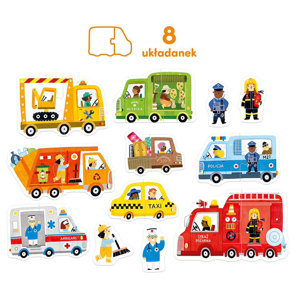 Puzzle do pary Auta CzuCzu - zestaw 8 układanek i 4 figurek