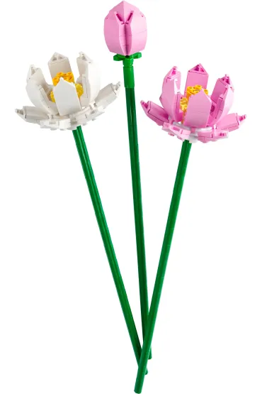Zbliżenie na detale kwiatów lotosu LEGO Botanicals 40647