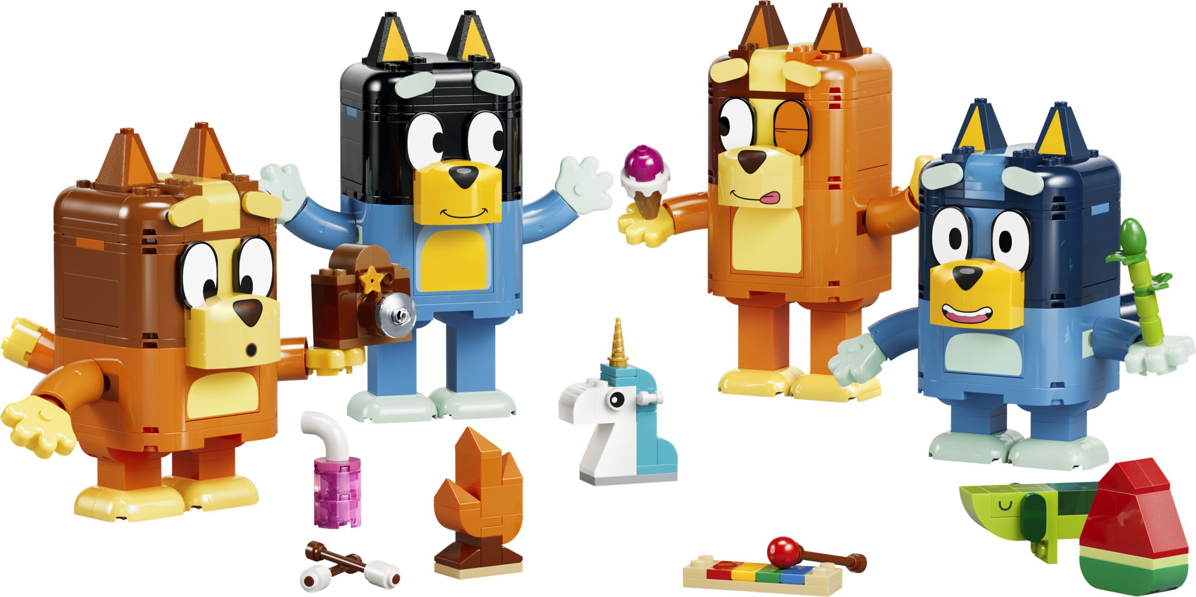Figurki Blue, Bingo, mama i tata z zestawu LEGO Bluey 11217